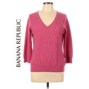 Banana Republic, Wool & Cashmere - pink cable knit v-neck pullover sweater